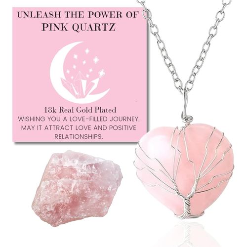 Eryi-Collier Bracelet En Pierre De Lune - Amour Lunaire - Fil Arbre De Vie Plaqué Platine/18 Carats Or Fait À La Main, Pendentifs En Forme De Lune/C?ur/Goutte D'eau En Cristal Naturel