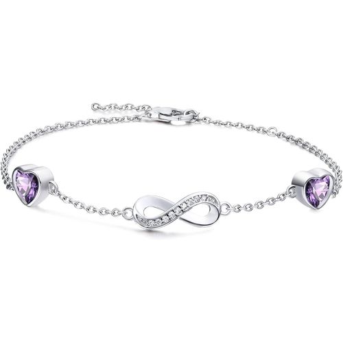 Eryi-Bracelet Infini Coeur Argent Sterling 925 Bracelet Femme Avec 2 Breloques Charms Pierres De Naissance Coeur Réglables Infinity Heart Bracelets D`Amour Bijoux Cadeau Fête Des Mères Pour Maman