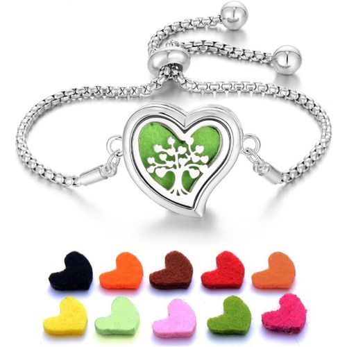 Eryi-Bracelet Diffuseur D'huiles Essentielles, Arbre De Vie, Bijoux Femme, Inoxydable Bracelet D'aromathérapie Réglable Avec 10 Tampons De Recharge, Bon Cadeau De Fête Des Mères Noël Saint-Valentin