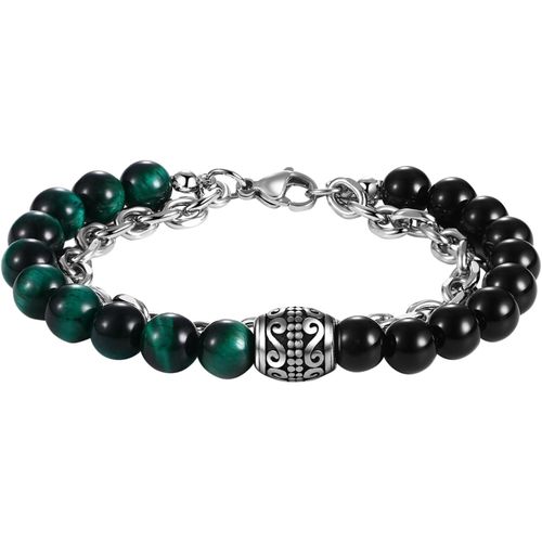Eryi-Bracelet Homme De Perles Réglable En Obsidienne: Bracelet De Perles Réglable Avec Pendentif Tête De Mort Multicouche En Acier Inoxydable