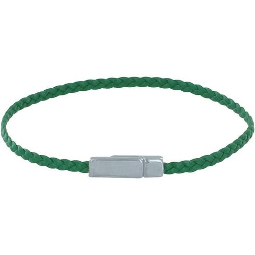 Eryi-- Bracelet Femme Tresse Plate En Cuir Mat Fermoir Aimanté Métal Argenté