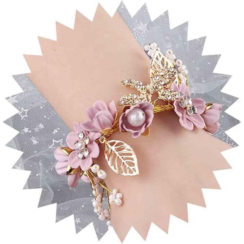 Eryi-Violet Fleur Bracelet Noces De Noces Poignet Fleur Perlée Poignet Chaîne Feuille D¿Or Bracelet Boho Mode Bracelet Bijoux Pour Femmes Et Filles Cadeau Demoiselle D¿Honneur Noël