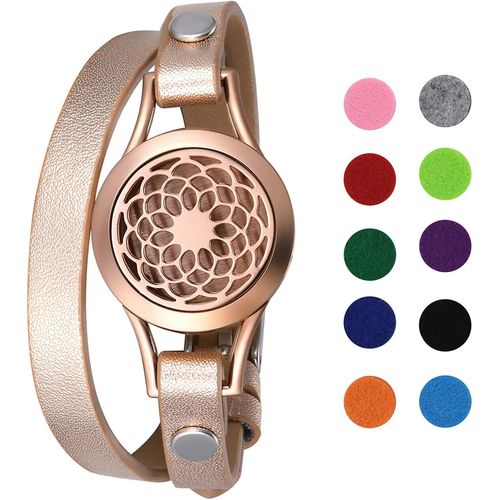 Eryi-Bracelet Diffuseur D'huiles Essentielles,Bracelet Femme Cuir Arbre De Vie Aromatherapie Avec 10 Pièces En Feutre Bracelet Parfum Olfactif Fantaisie - Cadeaux D'anniversaire Fête Des Mères