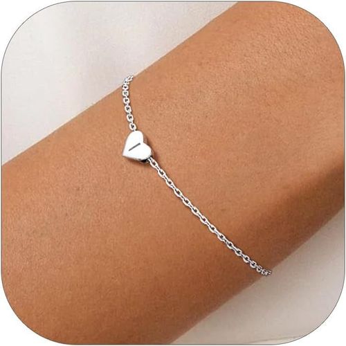 Eryi-Bracelet Lettre Initiale Argent Femme 925 Chaine Poignet Fille 16 Cm Pendentif Coeur Graver Réglable Gourmette Main Alphabet Enfant Jeune Cadeau Maman Soeur Copine Adolescente Anniversaire
