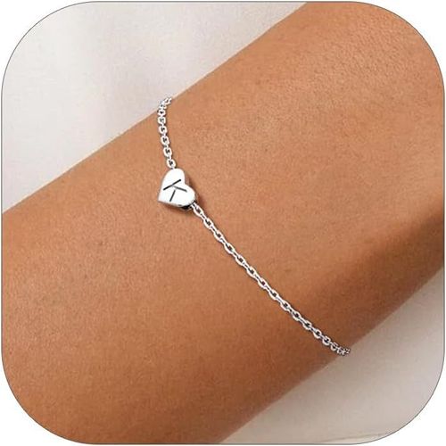 Eryi-Bracelet Lettre Initiale Argent Femme 925 Chaine Poignet Fille 16 Cm Pendentif Coeur Graver Réglable Gourmette Main Alphabet Enfant Jeune Cadeau Maman Soeur Copine Adolescente Anniversaire