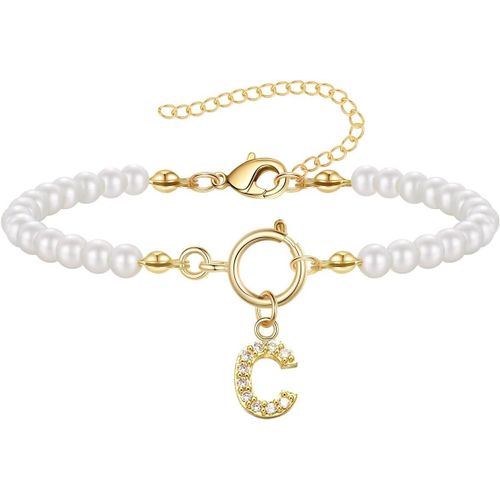 Eryi-Bracelet De Perles Avec Initiales Pour Femmes Bracelet De Perles En Chaîne Pour Femmes Pendentif À Breloque Avec Initiales A-Z Bracelet De Perles Avec Initiales Cadeaux Pour Femmes