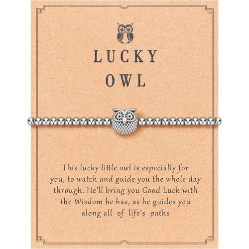 Eryi-Bracelet De Perles En Argent Pour Femme, Bracelet Ajustable Avec Pendentif Cheval/Chouette/Tortue/Libellule, Bracelets D'amitié Cadeaux Symbole Apporte La Bonne Chance