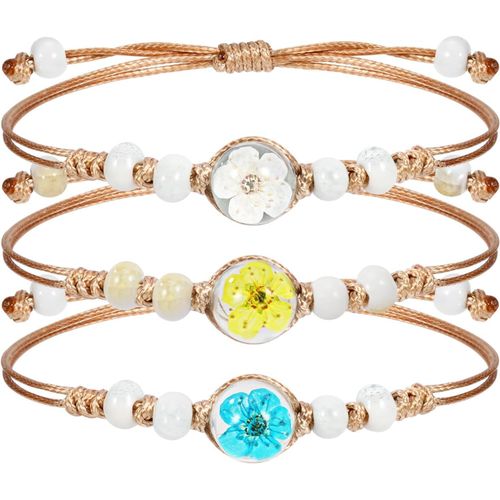 ERYI-3 Pièces Bracelet Fait Main En Avec Fleurs Séchées Pressées, Charmes De Fleur De Narcisse Sous Verre, Bijoux Floraux Pour Femmes Et Filles
