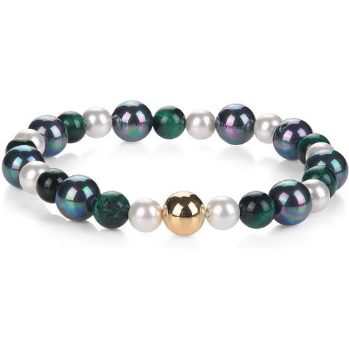 Eryi-Bracelet Extensible Fait Main Pour Femmes 6mm Pierre Naturelle Perles De Tahiti 8mm Perle Noire Perles De Majorque Bracelet De Perles Dorées Bracelet Extensible Plaqué Or 18k