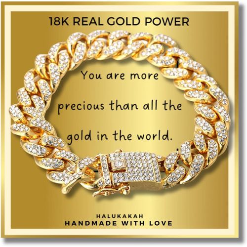 Eryi-Diamant Chaîne Cubain Pour Femme Fille,13.5mm Plaqué Or Véritable 18 Carats/Or Blanc Platine Bracelet Collier Ras Du Cou,Complet Cz Diamantées,Avec Boîte-Cadeau