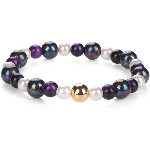 Eryi-Bracelet Extensible Fait Main Pour Femmes 6mm Pierre Naturelle Perles De Tahiti 8mm Perle Noire Perles De Majorque Bracelet De Perles Dorées Bracelet Extensible Plaqué Or 18k