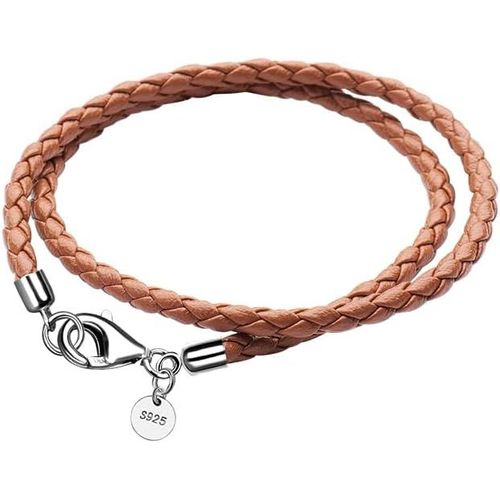 Eryi-Bracelet En Cuir Pour Femme Bracelet En Cuir Tressé 34/36cm Fermoir En Argent 925 Double Couche Diy Perles Charms