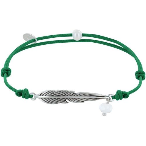 Eryi-- Bracelet Lien Plume Laiton Argenté Et Perle Facettée