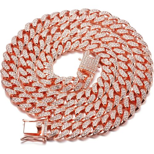 Eryi-Diamant Chaîne Cubain Pour Femme Fille,13.5mm Plaqué Or Véritable 18 Carats/Or Blanc Platine Bracelet Collier Ras Du Cou,Complet Cz Diamantées,Avec Boîte-Cadeau