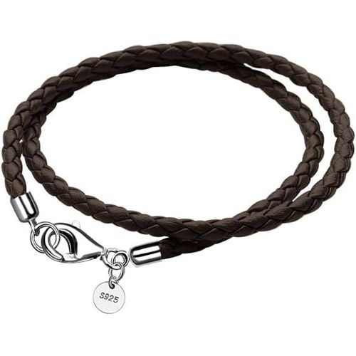 Eryi-Bracelet En Cuir Pour Femme Bracelet En Cuir Tressé 34/36cm Fermoir En Argent 925 Double Couche Diy Perles Charms
