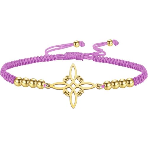 Eryi-Bracelet De Cordes Tressées N?ud De Sorcières En Acier Inoxydable Bracelet Réglable N?ud Celtique Symbole Wiccan Amulette Magique N?ud De Sorcellerie Pour Femmes Charmeuses
