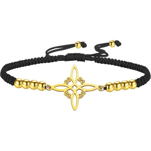 Eryi-Bracelet De Cordes Tressées N?ud De Sorcières En Acier Inoxydable Bracelet Réglable N?ud Celtique Symbole Wiccan Amulette Magique N?ud De Sorcellerie Pour Femmes Charmeuses