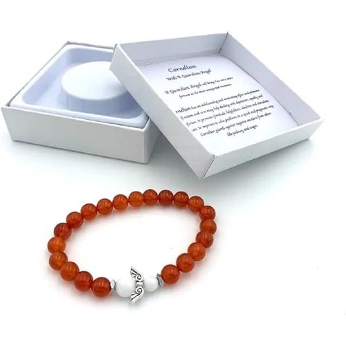 Eryi-Bracelet En Pierre Précieuse Cornaline Fait À La Main Avec Ange Gardien Dans Une Boîte Cadeau | Bonheur, Amour, Énergie, Famille, 18 Centimeters, Pierre Précieuse, Cornaline