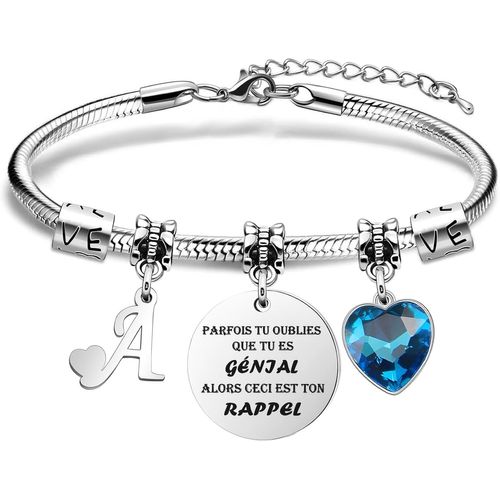 Eryi-Cadeau Bracelet D'inspiration, A-Z 26 Lettres Initiales Bracelet Pendentif Parfois Tu Oublies Que Tu Es Génial, Alors Ceci Est Ton Rappel Pour S?ur Meilleures Amies Fille Filles Femmes