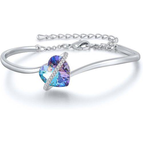Eryi-Bracelets Argent Plaqué Amour Coeur Cristal Collier Bracelet Pour Femmes Filles Bijoux Anniversaire Fête Des Mères Saint Valentin Cadeaux Pour Maman Elle