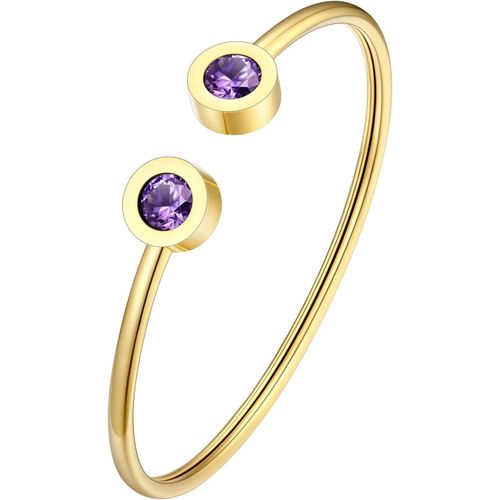 Eryi-Bracelet Femme Ouvert Plaqué Or, Jonc Femme Acier Doré Ajustable Orné De Pierre De Naissance En Cristal, Bijou D'anniversaire