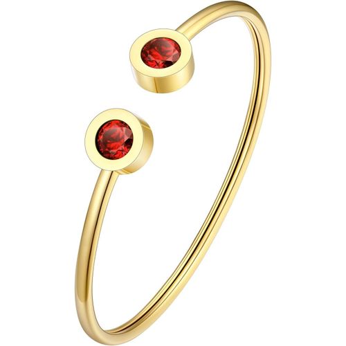 Eryi-Bracelet Femme Ouvert Plaqué Or, Jonc Femme Acier Doré Ajustable Orné De Pierre De Naissance En Cristal, Bijou D'anniversaire