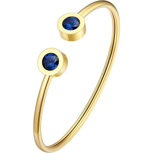 Eryi-Bracelet Femme Ouvert Plaqué Or, Jonc Femme Acier Doré Ajustable Orné De Pierre De Naissance En Cristal, Bijou D'anniversaire