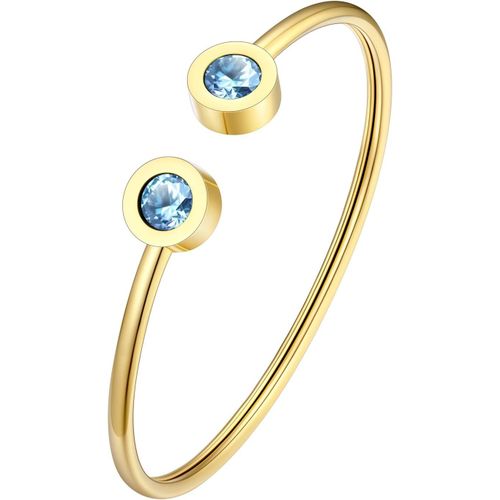 Eryi-Bracelet Femme Ouvert Plaqué Or, Jonc Femme Acier Doré Ajustable Orné De Pierre De Naissance En Cristal, Bijou D'anniversaire
