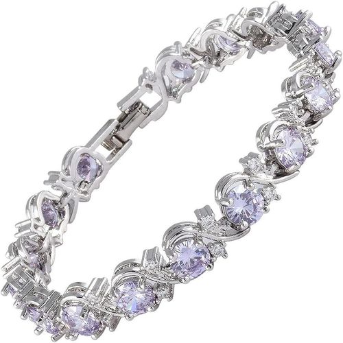 Eryi-Blossom Bracelet Tennis Femme - Plaqué Or Blanc 18k, Zirconium Cubique Multi-Couleurs 18 Cm, Pierre De Naissance Élégante, Cadeau Mariage & Quotidien