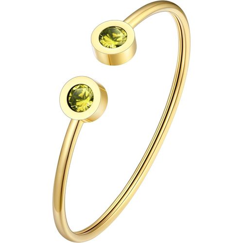 Eryi-Bracelet Femme Ouvert Plaqué Or, Jonc Femme Acier Doré Ajustable Orné De Pierre De Naissance En Cristal, Bijou D'anniversaire
