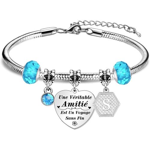 Eryi-Cadeau D'amie Bracelets Pour Femme Fille Cadeau D'amitié Bracelets Pendentif En Argent Avec Le Nom De L'amie Lettre Idée Cadeau Pour Amie Âme S?ur Adolescent Longue Distance Cadeau