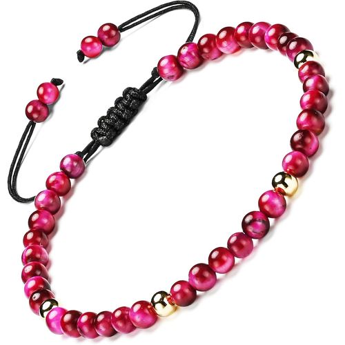Eryi-Bracelet Tressé En Pierre Naturelle Et Argent Sterling 925 Plaqué Or - 4-6 Mm - 6,7-9,3 Pouces - Bracelet Pour Femme Et Argent Sterling 925 - Réglable
