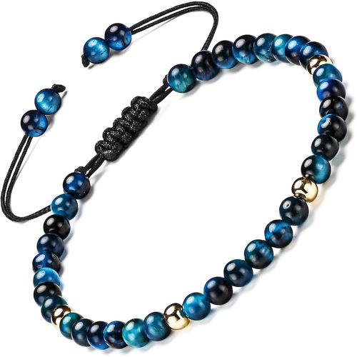Eryi-Bracelet Tressé En Pierre Naturelle Et Argent Sterling 925 Plaqué Or - 4-6 Mm - 6,7-9,3 Pouces - Bracelet Pour Femme Et Argent Sterling 925 - Réglable