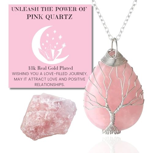 Eryi-Collier Bracelet En Pierre De Lune - Amour Lunaire - Fil Arbre De Vie Plaqué Platine/18 Carats Or Fait À La Main, Pendentifs En Forme De Lune/C?ur/Goutte D'eau En Cristal Naturel