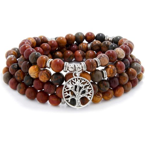 Eryi-Collier De Perles Mala De 8 Mm, 108, Bracelet De Méditation Avec Breloque Arbre De Vie