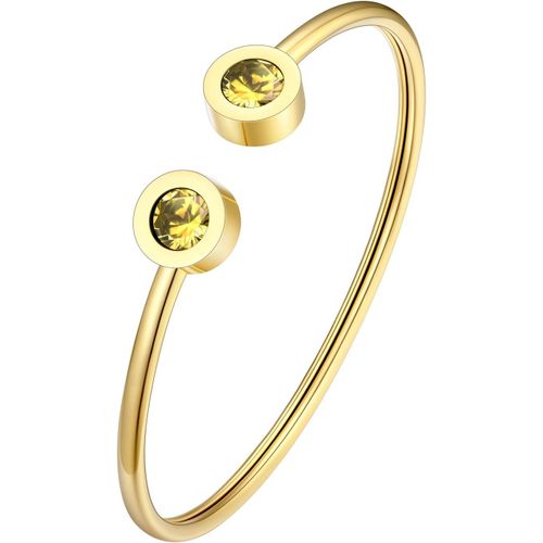 Eryi-Bracelet Femme Ouvert Plaqué Or, Jonc Femme Acier Doré Ajustable Orné De Pierre De Naissance En Cristal, Bijou D'anniversaire