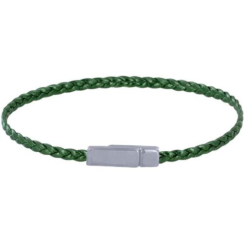 Eryi-- Bracelet Femme Tresse Plate En Cuir Brillant Fermoir Aimanté Métal Argenté