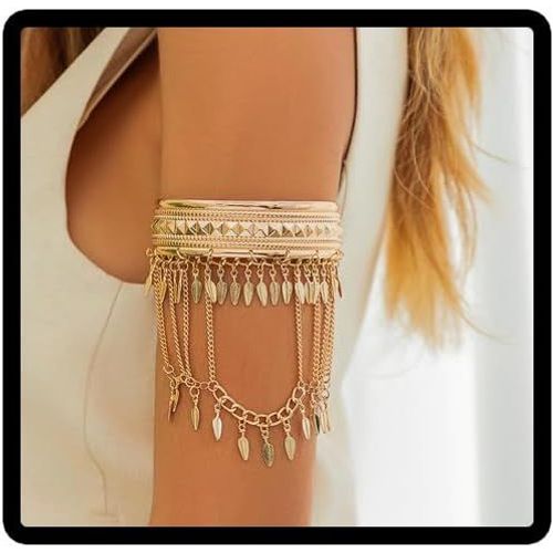 Eryi-Vintage Égyptien Ouvert Bras Chaîne Multi - Couches Gland Pendentif Bras Avec Chaîne Bracelet Haut Du Bras Pour Les Femmes