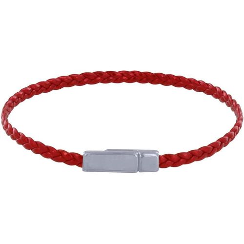 Eryi-- Bracelet Femme Tresse Plate En Cuir Brillant Fermoir Aimanté Métal Argenté