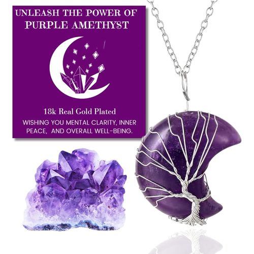 Eryi-Collier Bracelet En Pierre De Lune - Amour Lunaire - Fil Arbre De Vie Plaqué Platine/18 Carats Or Fait À La Main, Pendentifs En Forme De Lune/C?ur/Goutte D'eau En Cristal Naturel