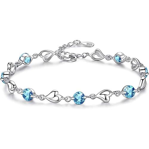 Eryi-Bracelets En Argent Pour Femme, Bracelets En Cristal, Bracelet D'amitié En Forme De C?ur Avec Améthyste Claire Rose Rouge Bleu Cz Pour Femmes Filles, Cadeau D'anniversaire