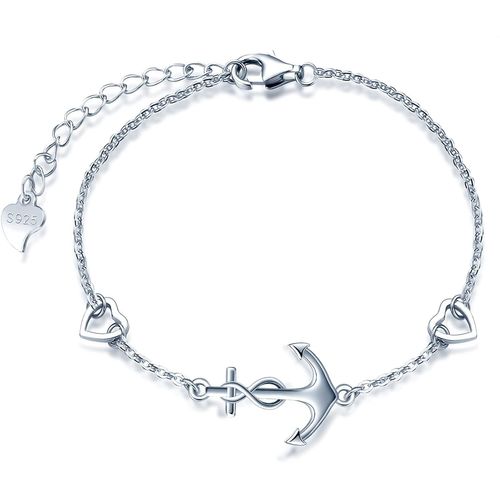 Eryi-Collier Bracelet Et Boucles D'oreilles Femme Fille, Ensembles De Bijoux Femme En Argent 925, Pendentif Bracelet Clou D'oreille Ancre, Avec Le Symbole De L'infini Mignon, Argent
