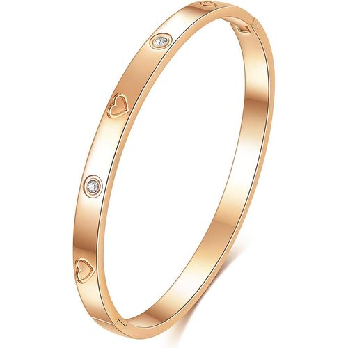 Eryi-- Bracelet En Acier Inoxydable Et Titane Avec Cristaux De Zirconium Cubique - Plaqué Or 18k Pour Femmes