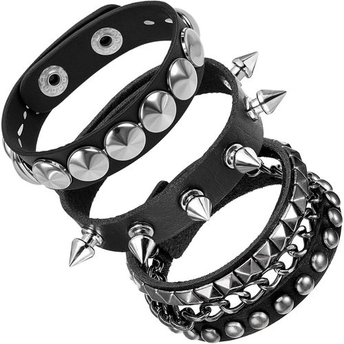 Eryi-Lot De 3 Bracelets Punk Cloutés En Cuir ¿ Bracelets Gothiques Réglables Pour Homme Et Femme ¿ Accessoires Emo Des Années 80 Pour Halloween, Taille Unique, 100 % Marque