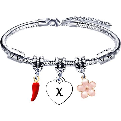 Eryi-Personnalisable Lettres Bracelet,Acier Inoxydable Bracelets Pendentifs Pour Femmes,Maman Fille, Amie Soeur Colega Marraine Enseignant Bracelets Coeur Bijoux Cadeau Réglable