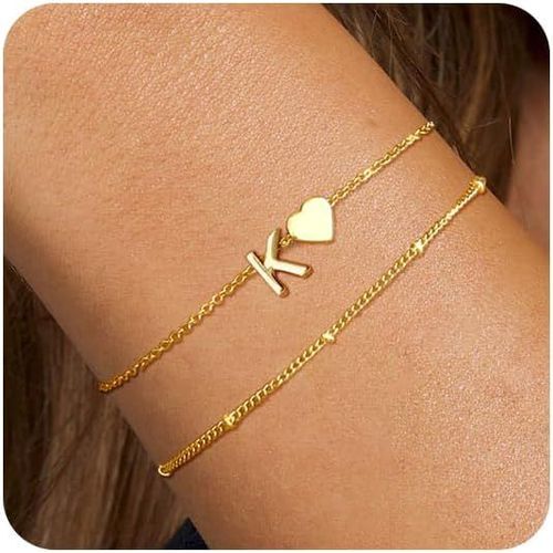 Eryi-Bracelet Femme Or 14 Carats Plaqué Or Avec Initiales Coeur Lettre Chaîne Lot Personnalisé Réglables Gourmette Bracelet Alphabet A-Z Bijoux Cadeaux Pour Femmes Et Filles Enfant