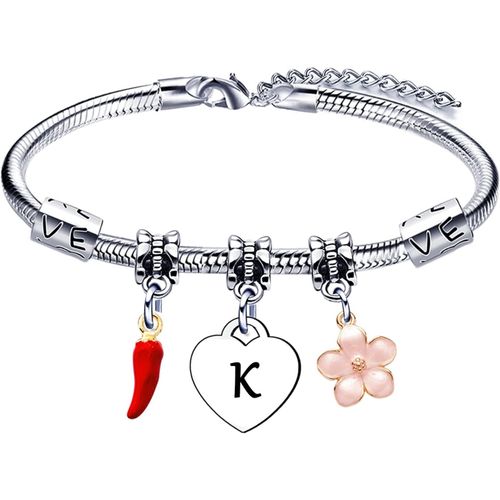 Eryi-Personnalisable Lettres Bracelet,Acier Inoxydable Bracelets Pendentifs Pour Femmes,Maman Fille, Amie Soeur Colega Marraine Enseignant Bracelets Coeur Bijoux Cadeau Réglable