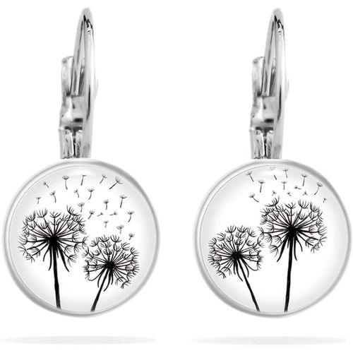 Eryi-® Boucles D'oreilles Pour Femme - Bracelet Fait Main - Cabochon En Acier Inoxydable - Noir Et Blanc - Argent - Cadeaux D'amitié