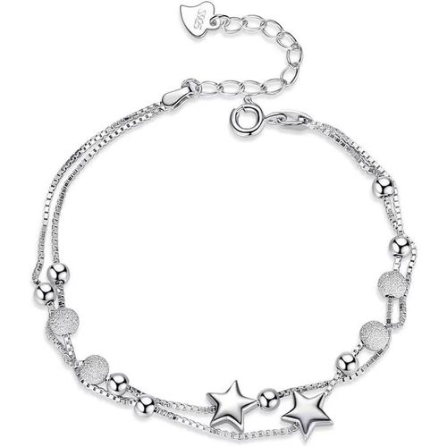 Eryi-Bracelet Femme, Bracelet En Argent Étoile Dames, Bracelet En Couches Avec Pendentifs C?ur, Bracelet En Acier Inoxydable, Bijoux Femme, Cadeau Pour S?urs Mère Femme Fille (A)
