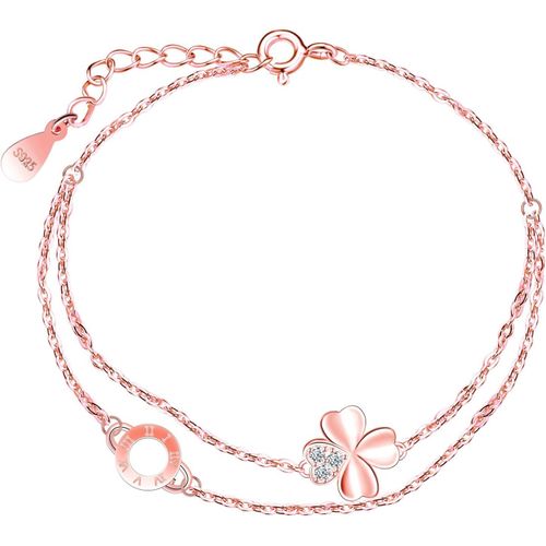 Eryi-Bracelets Trèfle Zircons Elégant Femmes Filles En Argent 925 Bracelet Créatif Avec Double Chaîne D'ancre Réglable Bijoux Fantaisie